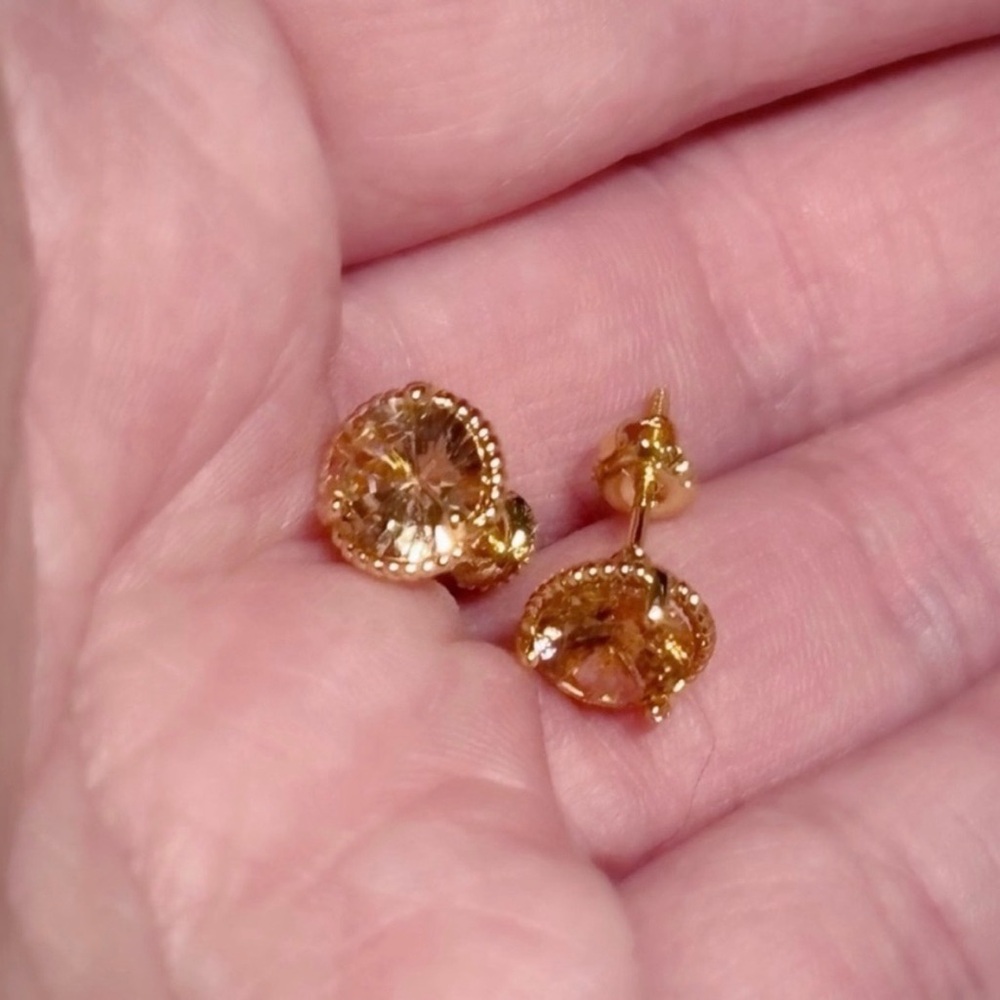 18k Yellow Gold Plated Sterling Silver Screw-Back 1.28ct Each Morganite Studs - Picture 2 of 13